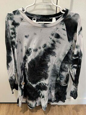 MONNURO Women's Plus Size 2X Tie Dye Raglan Tunic Top Long Sleeve Pockets